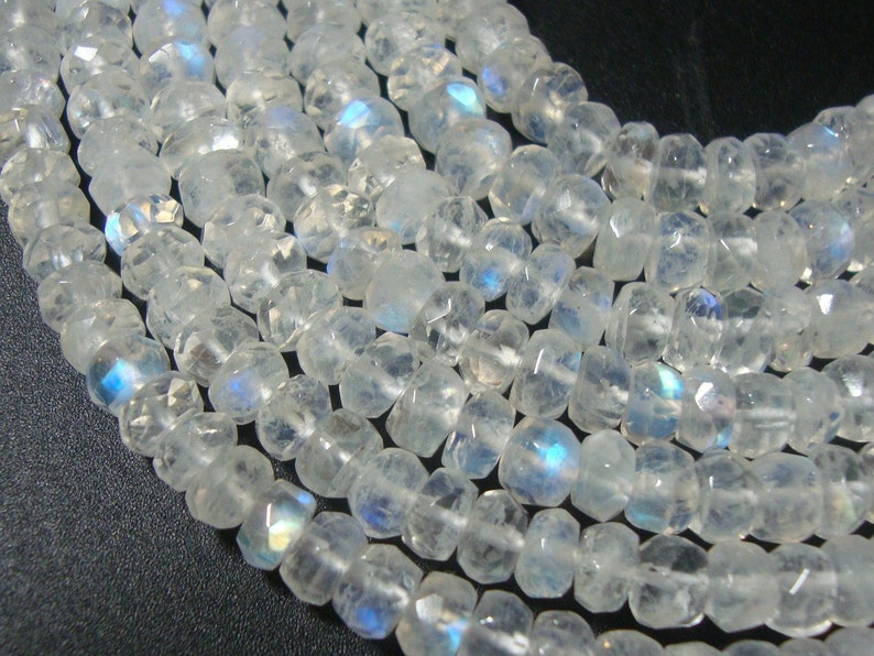 AA Rainbow Blue MOONSTONE Rondelles Mini 2 Strand, 4-4.5 mm image 4