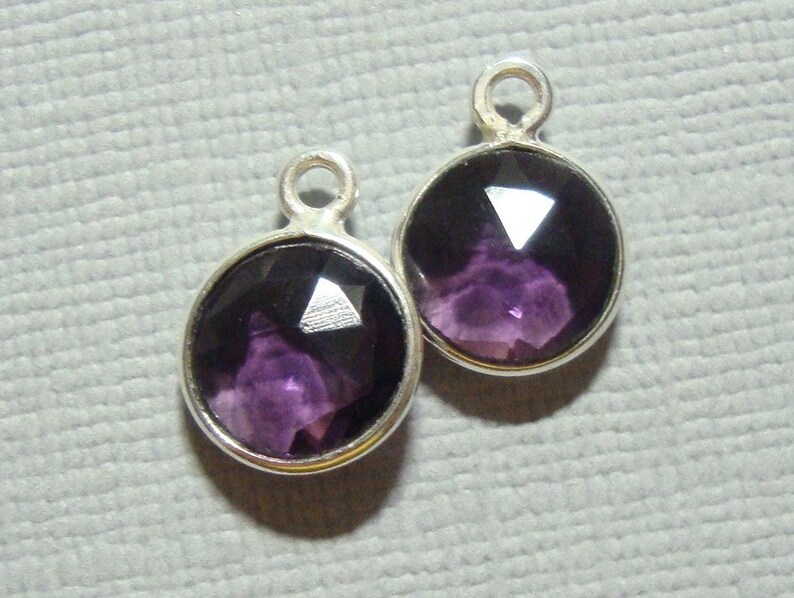 12x9mm,8mm stone 6 pcs Handmade Amethyst Quartz Gold Vermeil Sterling silver Bezel Rim Pendant Charm 2-Feb