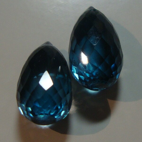 One beautiful Pair - AAA - Genuine London Blue Topaz Mirco Faceted Terardrop Briolette - Reduced from 31.75 -  D18-3