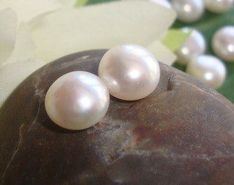 one pair, AAA 7.5-8mm, Half Drilled Cultured Freshwater Pearl White mushroom pearl