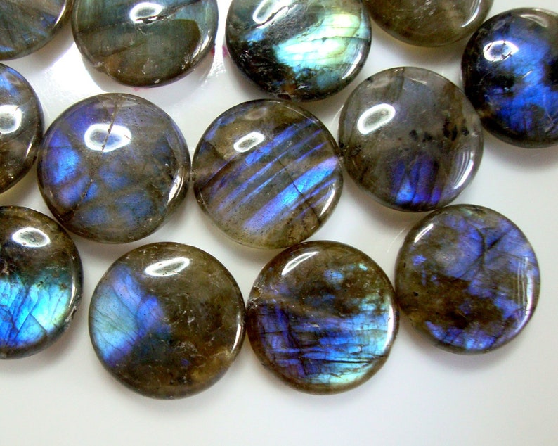 AAA+ 16mm Firey Blue Green Gold Flash Labradorite Smooth Coin Beads