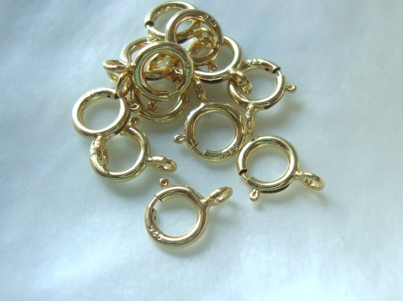 18k Gold plate 925 Sterling Silver Spring Clasp with CLOSED Ring 10 pcs 5.5mm