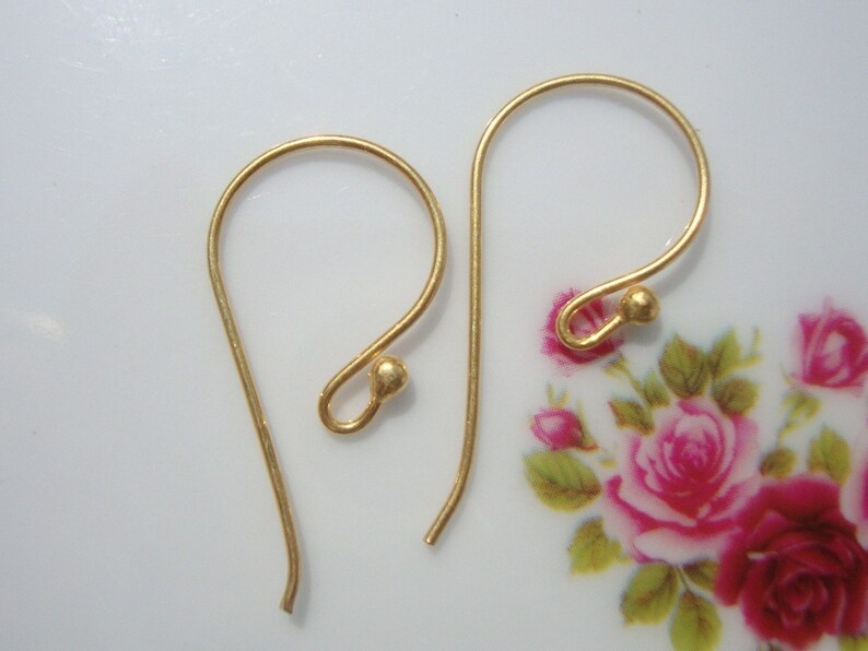 4 pairs, 24.5x12mm, 21 gauge wire Handmade 24K Vermeil over Sterling Silver French Ear wire with ball, EW-0005 image 1