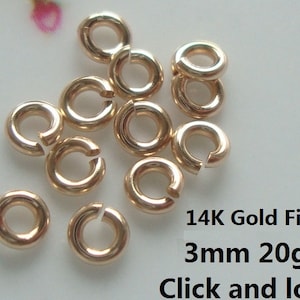 20-100 pcs, 3mm, 20ga gauge, 14K Gold Filled strong click and lock open jump rings