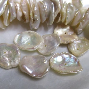 10-12mm, 20 pcs, Fresh Water Pearl, Lustrous Genuine Creamy Ivory White Iridescent Keshi Freshwater Pearls, keishi pearl, P-0154