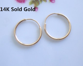 2 pcs, 12mm Hoop, 1.0mm wire, 14K Yellow Solid Gold Endless Hoop, EW-0197