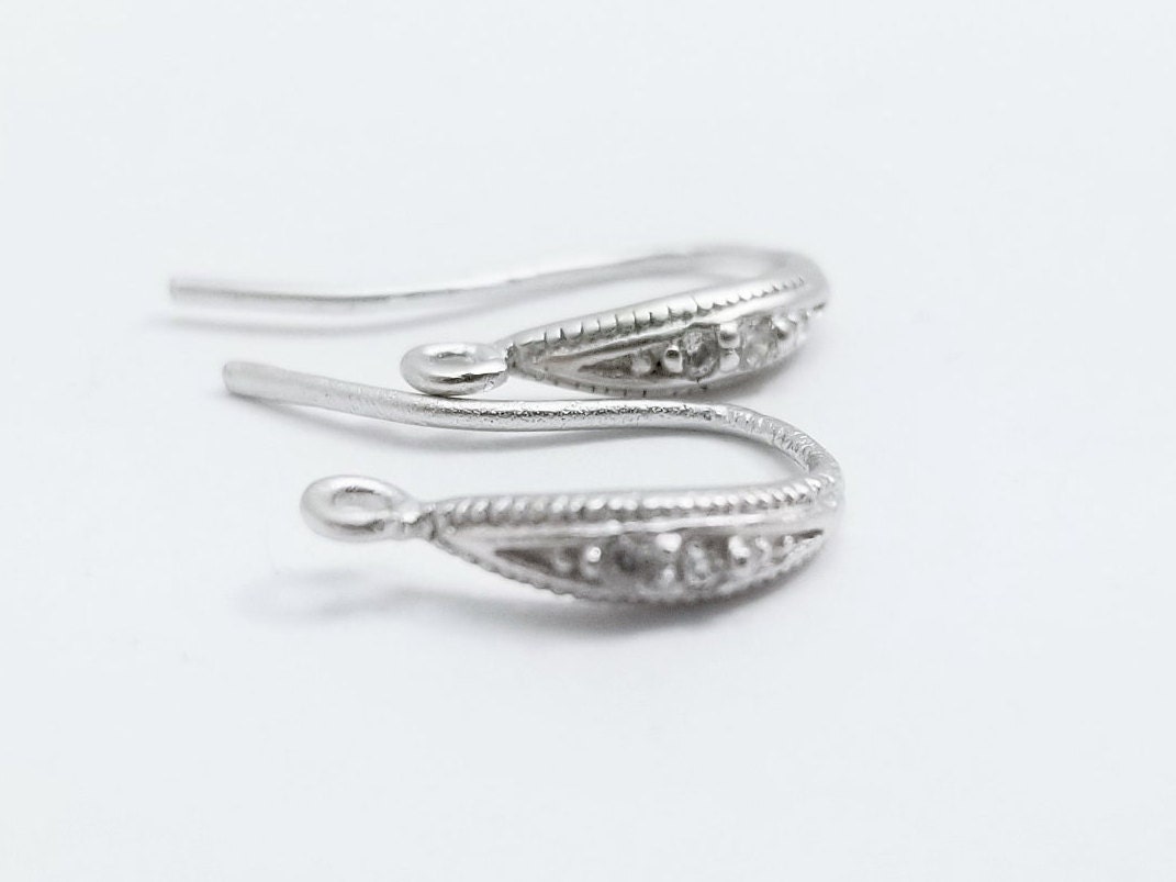 2pcs, 15x11mm, Silver French Ear Wire With Crystal CZ, EW-0105 - Etsy