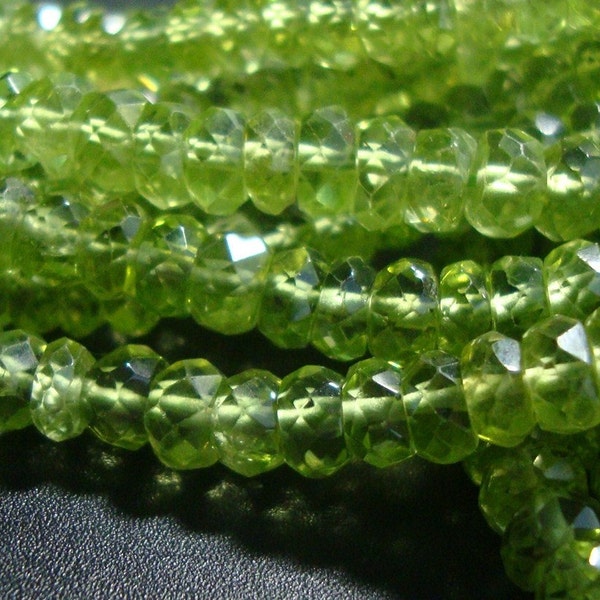 Sale, 1/2 Strand, 4-5mm, Gorgeous Sparkling Genuine Peridot Faceted Rondelles - August Stone