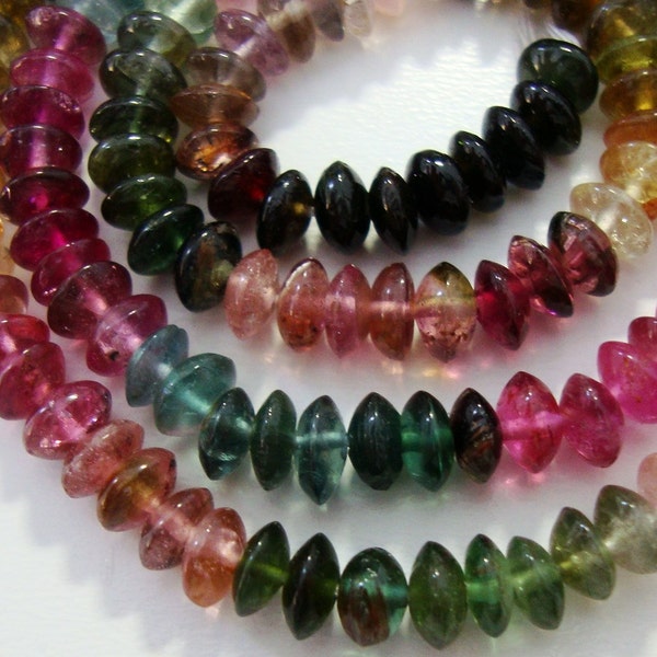 1/2 strand, 7.5" strand, 3.5mm Gorgeous Sparkling Watermelon Tourmaline Smooth Saucer Rondelles, Rich Color, B-0159