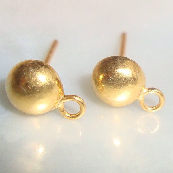 2 pairs, 24k Gold Vermeil over Sterling Silver, 6mm Solid Half Ball Saucer Ear Studs Post Finding, Ear Back Included, EP-0004