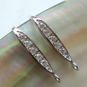 3 pairs, 17x10mm, 925 Sterling Silver French Ear wire with CZ, Rhodium plated, Earring Findings, EW-0033 image 1