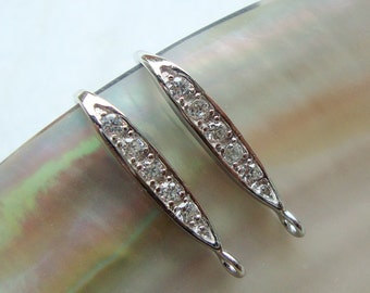 1 pair, 17x10mm, 925 Sterling Silver French Ear wire with CZ, Rhodium plated, Earring Findings, EW-0033