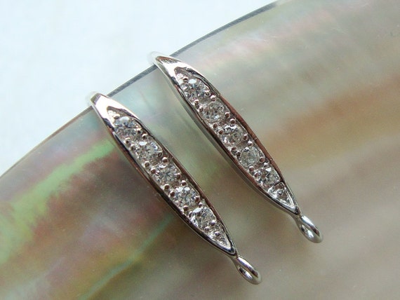 3 pairs, 17x10mm, 925 Sterling Silver French Ear wire with CZ, Rhodium plated, Earring Findings, EW-0033