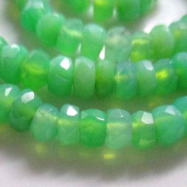 6.5" strand, 4-4.5mm Chrysoprase Chalcedony Faceted Rondelle Beads, 1mm Hole, GS-0408