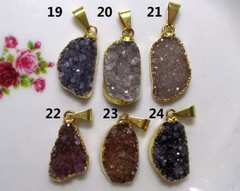 Natural Medium to Dark Agate Drusy Druzy Freeform Bail Gold Edged, Gold Electroplated Pendant, PC-0530