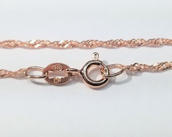 Bulk 5 pcs,  1.5mm, 20in, 50cm, 18K Rose Gold Plate Sterling Silver Singapore Chain, Made in Italy