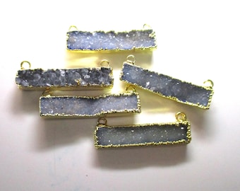 Lote de 5 piezas, colgante de barra de oro con drusa natural, barra horizontal de drusa azul Demim, chapado en oro de 24 quilates, m9
