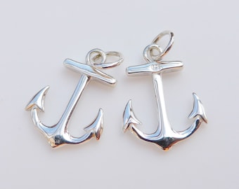 1-2 pcs, 925 Sterling Silver Anchor Charm Pendant, High Quality Findings, High Polished, 15x12mm, PC-0044