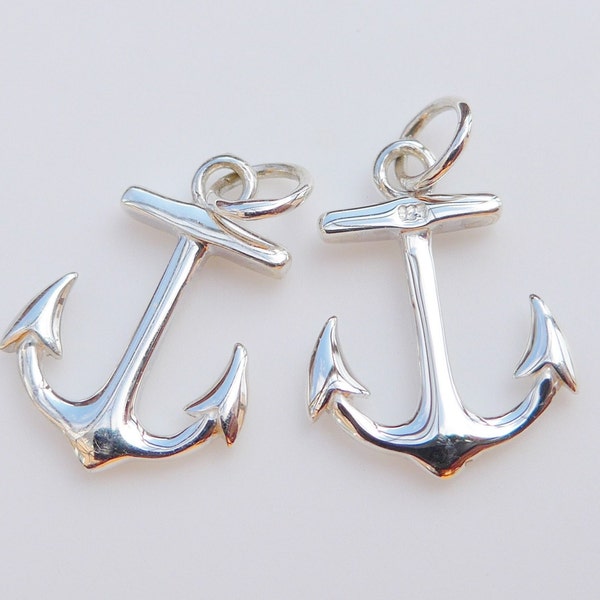 1-2 pcs, 925 Sterling Silver Anchor Charm Pendant, High Quality Findings, High Polished, 15x12mm, PC-0044