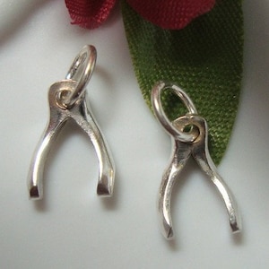 Overstock price, GOOD LUCK, SAVE, Bulk 10 pcs, Sterling Silver Tiny Wishbone Good Luck Charm