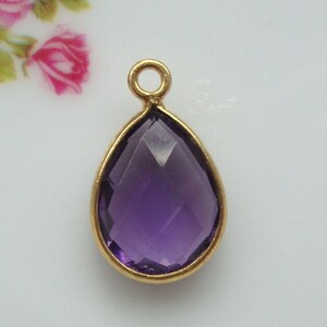 1 pièce, 16 x 10 mm, quartz améthyste violet larme pendentif à breloque en or sur argent sterling, pierre de naissance de février, 02