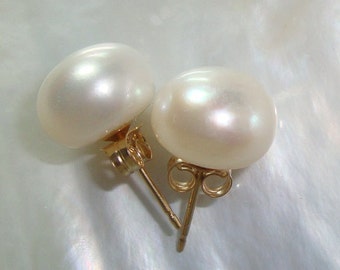 11-12mm pearl ear stud, Wholesale, Great LUSTROUS Mushroom Genuine AAA Fresh Water Pearls Ear Stud