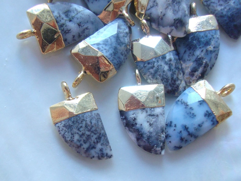 Gold Electroplated Horn Pendant CP-0054 Small Horn Pendant Dendrite Opal Horn Pendant 1 pc