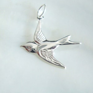 2 pcs, 925 Sterling Silver Bird Charm with Ring, Happy Flying Free Bird, Happy Sparrow, PC-0363