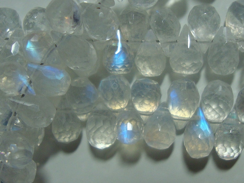 9-11x5.5-6mm 25/% sale 12 strand Rainbow Blue Fire Moonstone Micro Faceted Teardrop Briolette