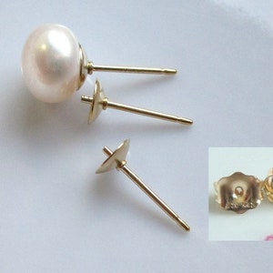 2 pcs, 5mm Cup and Post, 14K Gold Filled 5mm Pearl Cup and Peg Ear Post with Ear Back, Hallmarked, EP-0038