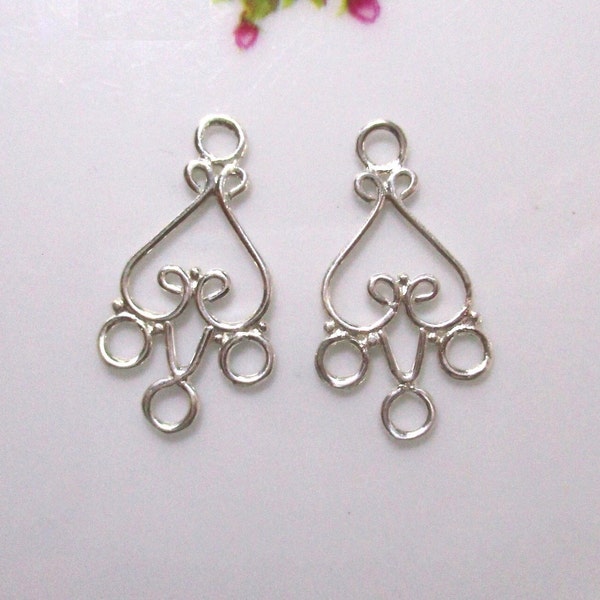 2x Sterling Silver Chandelier/Hammered Flower Connector Beads (Earring Findings) - .925 Silver