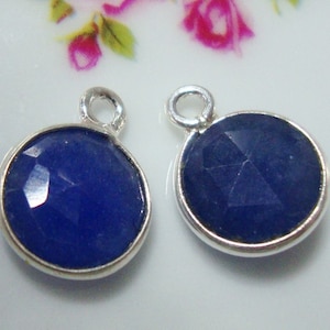 2 pcs, 12x9mm, 8mm stone, Handmade Blue Sapphire Gold Vermeil Sterling silver Bezel Rim Pendant Charm finding, September Birthstone, 09 image 3