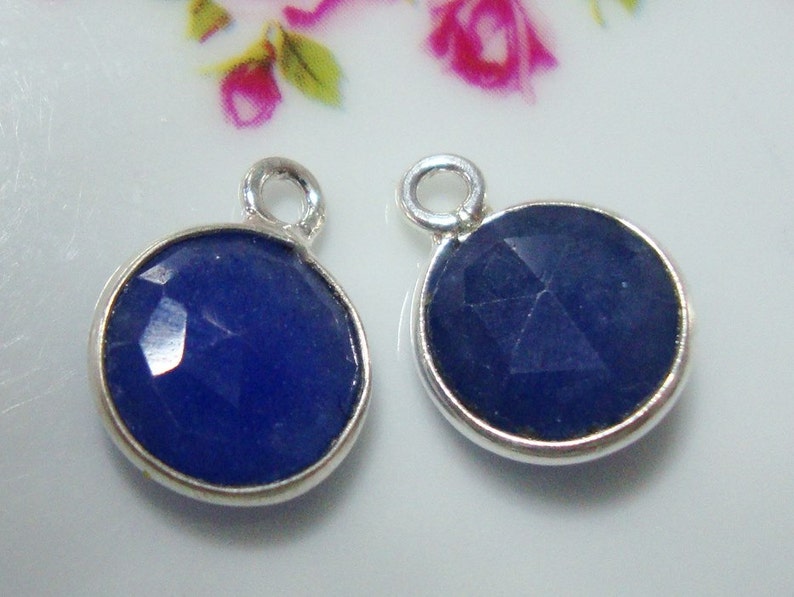 2 pcs, 12x9mm, 8mm stone, Handmade Blue Sapphire Gold Vermeil Sterling silver Bezel Rim Pendant Charm finding, September Birthstone, 09 image 3