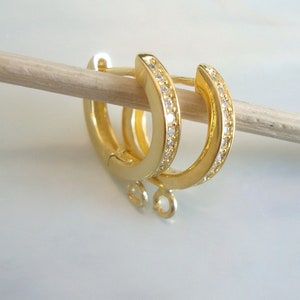 1 pair, Small Huggie Hoop Micro Pave Diamond CZ Earrings Finding, 18K Gold, 18K Rose Gold, Sterling Silver, Minimalist Collections, EW-0149