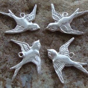 4 pc, 2 Left and 2 Right, 925 Sterling Silver Happy swallow sparrow Bird Charm, left and right, PC-0215