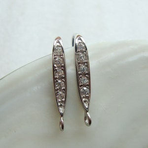 3 pairs, 17x10mm, 925 Sterling Silver French Ear wire with CZ, Rhodium plated, Earring Findings, EW-0033 image 2