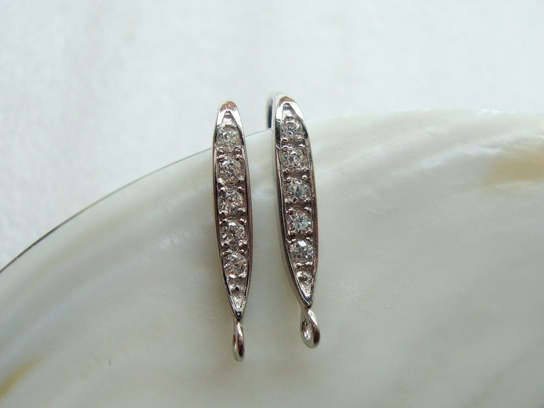 3 pairs, 17x10mm, 925 Sterling Silver French Ear wire with CZ, Rhodium plated, Earring Findings, EW-0033 image 2