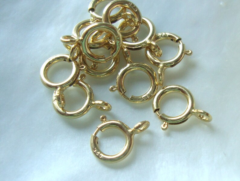 18k Gold plate 925 Sterling Silver Spring Clasp with CLOSED Ring 10 pcs 5.5mm