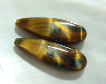 Gorgeous Tiger Eye Smooth Elongated Pear Briolette, Top Drilled, Half Drilled, one pair, 10x30mm, AAA Quality, Designer Pieces, GS-0385