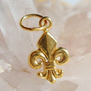 1 ud, 925 plata de ley o oro de 24 quilates Vermeil sobre 925 plata de ley Fleur De Lis Charm, colgante pequeño, 11.5x9mm, PC-0464
