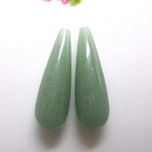 Green Aventurine Smooth Teardrop Briolette, Half Drilled, one pair, 8x25mm, AA Quality, GS-0368