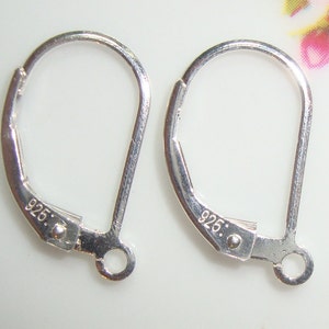 10 pcs, 16X10mm, 925 Sterling Silver Plain Leverback Earrings Findings, secure closures, Open Loop, Hallmarked,  EW-0026