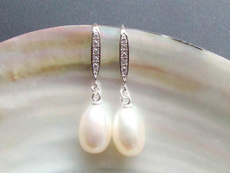 3 pairs, 17x10mm, 925 Sterling Silver French Ear wire with CZ, Rhodium plated, Earring Findings, EW-0033 image 5