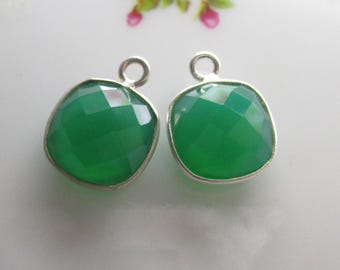 1-2 unidades, colgante con dije de plata esterlina con bisel de doble cara, forma cojín facetada de ónix verde de 10 mm, GS-0353