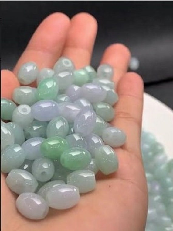 翡翠氷種丸型細身 緑飘花ラベンダーバングル