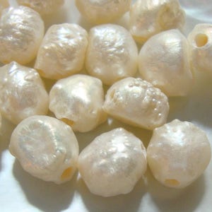 20 pcs, 8-10mm, 2mm Large Hole White Rosebud Drusy Druzy Pearl, Fresh Water Rose Bud Pearls, Lustrous Cultured Baroque Pearls