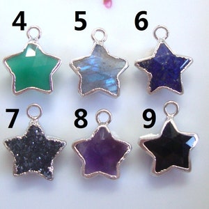 1 pc, Crystal Turquoise Amethyst Labradorite Onyx Druzy Chalcedony Silver Electroplated Shooting Wish 10mm Star Pendant Charm, PC-0342