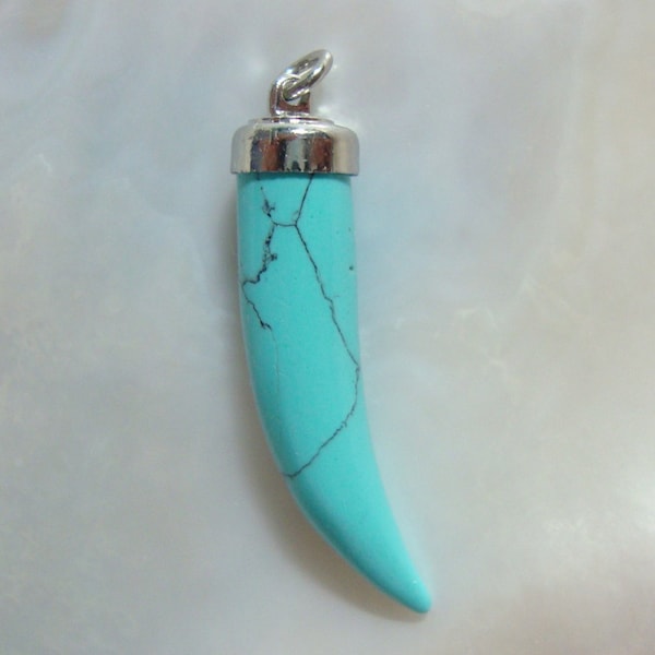 Silver Electroplated Howlite TurquoiseTusk Round Horn Pendant, Claw Shaped Turquoise Pendant, Cool Chic Horn Pendant,CP-0020
