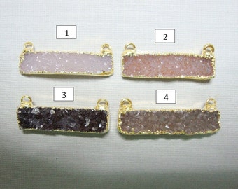 Double Bail Drusy Gold Bar Pendant, 25% sale, Horizontal Natural Drusy Druzy Gold Bar Pendant, Drusy Druzy Bar Pendant, d29-1