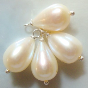 4 pcs, 9-10x7-8mm Teardrop Briolette Pearl, Fresh Water Pearl Dangles, Hand Wrapped, 24K Gold or Sterling Silver,Quality pearls